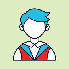 Flat Vector Illustration of a Student with Blue Hair and Uniform