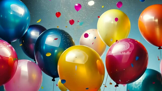 Joyful burst of colorful balloons and confetti in festive celebration scene