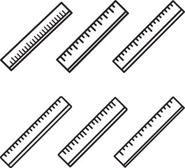 set of ruler line art, black outline, vector and illustration, coloring book page line art drawing