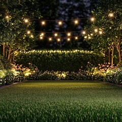 Night garden party  Illuminated backyard at night