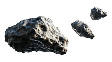 Flying Asteroids in a Dark Cosmic Expanse with Detailed Geological Features and Shadows