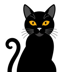 Obraz premium Black_Cat_Illustration_with_Golden_Eyes_Isolated_on_White_Background_Perfect_for_Halloween_Graphics_Vector_Image_of_a_Sleek_Black_Cat_for_Spooky_Season