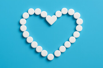Obraz premium Heart-shaped pills on blue background