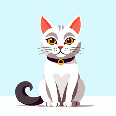 Obraz premium Cartoon_Cat_Illustration_Cute_White_Cat_with_Black_Collar_and_Tail_Adorable_Animal_Art_for_Kids_and_Cat_Lovers_Digital_Illustration_Style