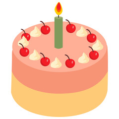 Birthday cake with candle and cherry