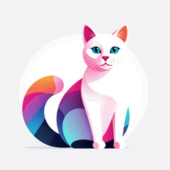 Obraz premium Colorful_Cartoon_Cat_Illustration_Cute_White_Cat_with_Rainbow_Tail_Modern_Cat_Art_Digital_Artwork_Adorable_Feline_Drawing_Playful_Cat_Image_Unique_Cat_Design