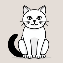 Obraz premium Cute Cartoon Cat Illustration_White Cat with Black Tail_Adorable Feline Artwork_Playful Kitten Design_Charming Pet Portrait_Simple Animal Graphic_Whimsical Cat Drawing
