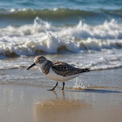 Obraz premium Sanderling Running on Shoreline