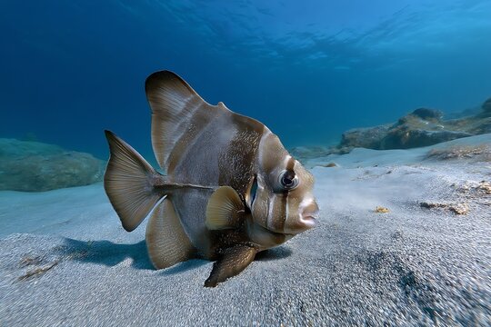 Galapagos batfish that looks like it's walking on the sand, a rare and strange looking marine animal
