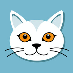 Fototapeta premium Cute White Cat Illustration_Adorable Cartoon Kitty with Orange Eyes_Playful Feline Graphic Design for Kids and Pet Lovers_Simple and Modern Cat Art on Light Blue Background