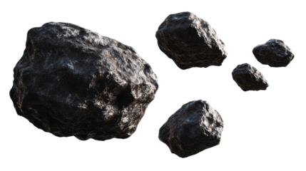 Flying Asteroids in Outer Space Creating a Dynamic Cosmic Scene with a Transparent Background