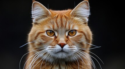 Mysterious lynx face portrait with striking amber eyes on stark black backdrop showcases wild beauty and intriguing gaze evoking a sense of untamed nature