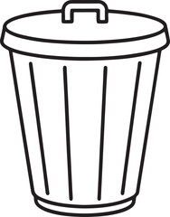trash can line art, black outline, vector and illustration, coloring book page line art drawing