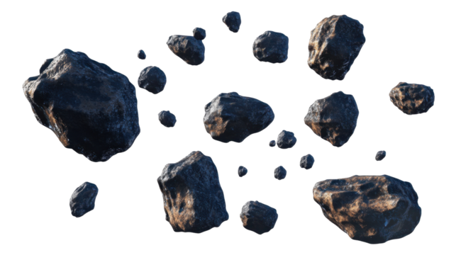 Flying Asteroids Scattering in Outer Space with a Dark Background and Cosmic Atmosphere
