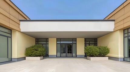 The modern medical building features sleek glass doors at its main entrance, with architectural details that reflect the professionalism of the healthcare clinic.
