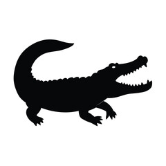 Obraz premium Silhouette of a crocodile or alligator with visible sharp teeth and reptile features
