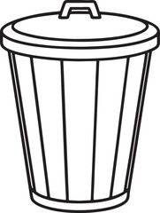 trash can line art, black outline, vector and illustration, coloring book page line art drawing