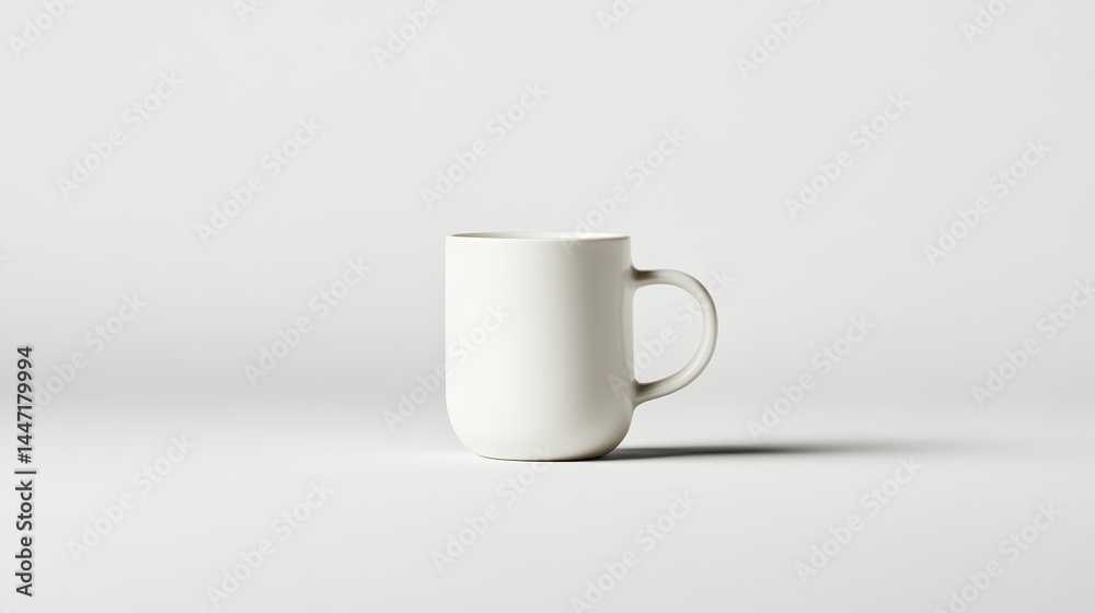 Poster a white ceramic coffee cup is displayed on a flat surface, emphasizing its elegant curves and minima
