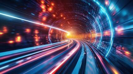 Obraz premium High-Speed Journey Through a Neon Tunnel: Digital World