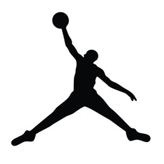 Silhouette of a basketball player leaping with a basketball, vector  against a white background
