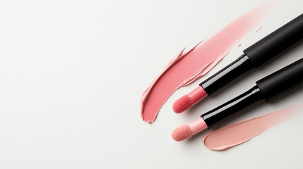 Beige nude tone lipstick make up isolated on a studio background,natural Liquid lipsticks,makeup cosmetic lips, product mockup for beauty fashion business,sale,swatch color,template.