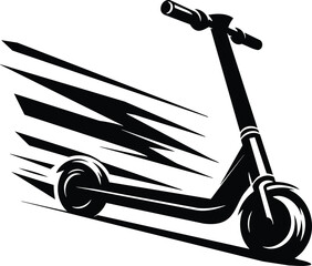 Electric Scooter in Motion Black and White Silhouette