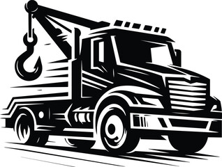 Tow Truck Silhouette in Motion with Hook Extended