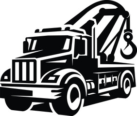 Tow Truck Silhouette in Dynamic Motion with Hook Extended