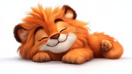Adorable plush lion relaxing with a gentle smile captivating charm for children's content endearing toy design perfect for nursery decor and storybook illustrations