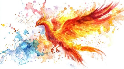 Mythical phoenix bird painting isolated on white background