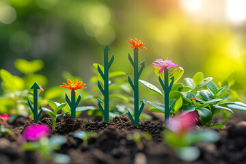 The financial growth is depicted by a graph with arrows that are steadily rising    