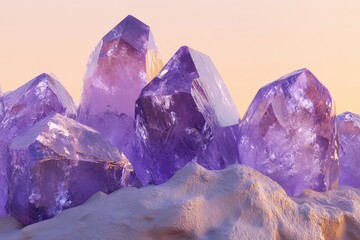 Obraz premium Cluster of violet crystals against a soft pastel backdrop.