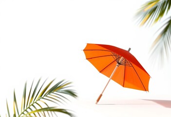 Vibrant orange cocktail umbrella on white, ideal for summer party drinkware decoration,  refreshment,  whimsical