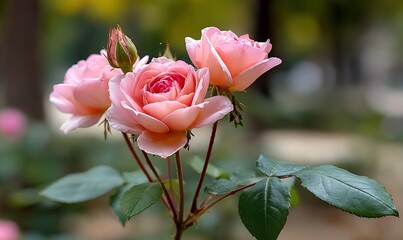 Pastel roses gleam softly in gentle sunlight