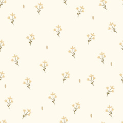 Hand drawn yellow flowers and dots pattern Vector floral illustration, seamless pattern.