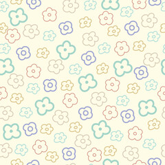 Obraz premium Seamless pattern with fun daisy flowers different colors. Vector illustrtion.