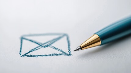 Drawing of an Envelope with a Blue Pen on White Background, Concept of Email Communication and Messaging