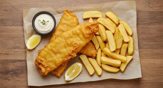 Delicious Crispy Fish and Chips with Tartar Sauce - Powered by Adobe