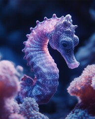 A close-up of a seahorse wrapped around a soft coral