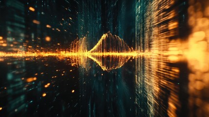 Abstract digital wave pattern, orange and teal, creates a tunnel effect