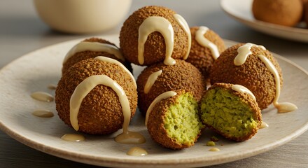 Delicious Falafel Balls with Creamy Tahini Sauce Food Photography