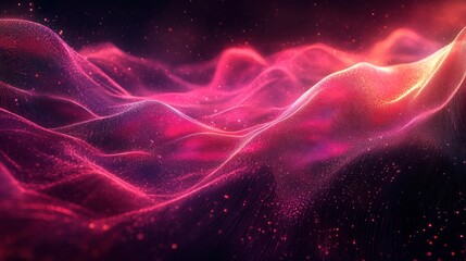 Abstract Pink and Red Particle Wave Landscape