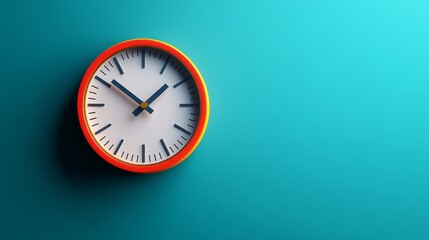 Bright Orange Framed Clock Against a Teal Backdrop Emphasizing Precision and Punctuality for Modern Visuals and Designs