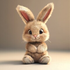 Obraz premium Cute cartoon rabbit, sitting, looking directly at viewer Fluffy, adorable