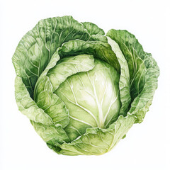 Obraz premium Fresh cabbage head looks vibrant and healthy in this watercolor illustration