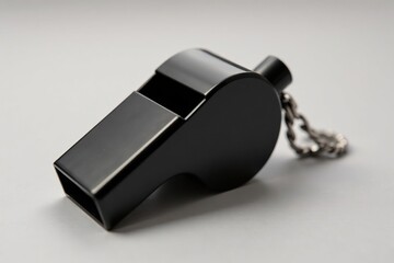 Classic black whistle, plastic, simple design, detail shot, referee, vintage