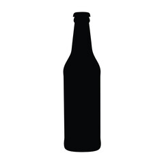Simple silhouette of a dark vector beer bottle against a white background