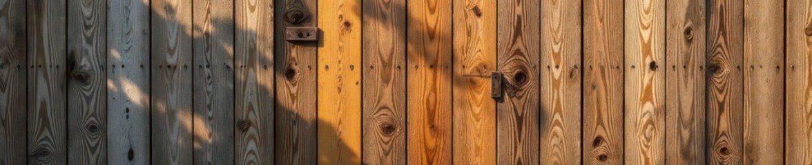 Fototapeta premium Rustic cedar fence gate, weathered wood texture, privacy, entrance, tan