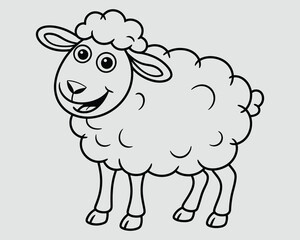 Happy Sheep Line Drawing for Kids – Playful Black and White Coloring Page Vector