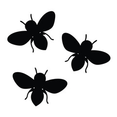Silhouette of three honey bees vector flying on a white isolated background